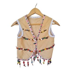 Vintage 70's Kids Handmade Beaded Hippie Vest S